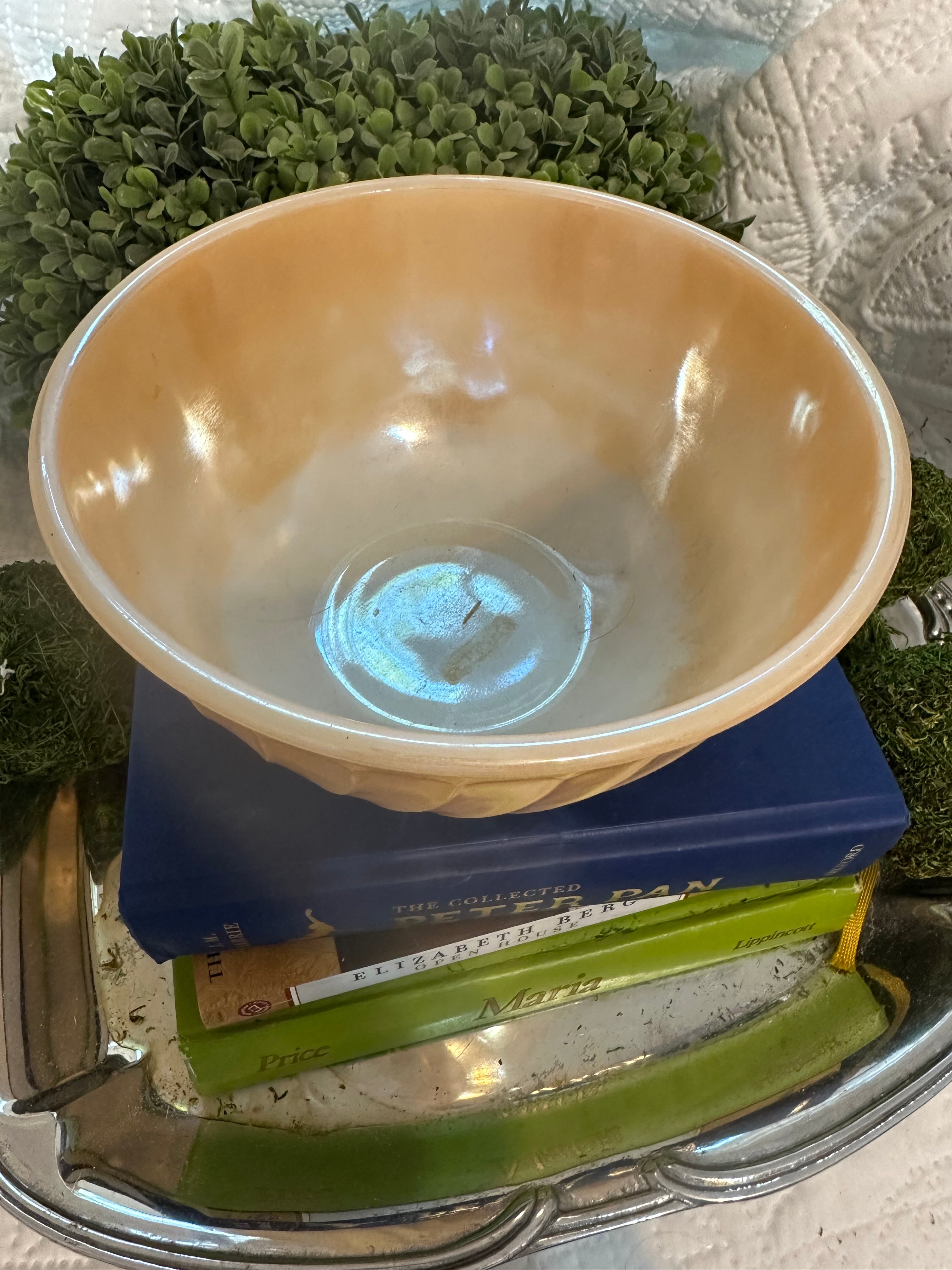 Fire-King Peach Lustre Swirl Mixing Bowl
