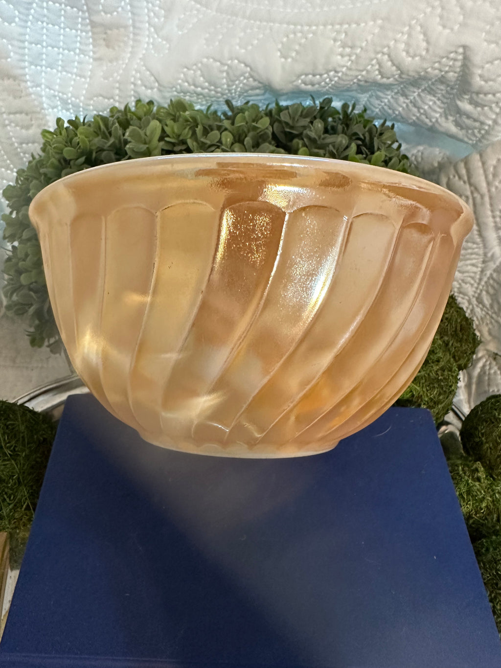 Fire-King Peach Lustre Swirl Mixing Bowl