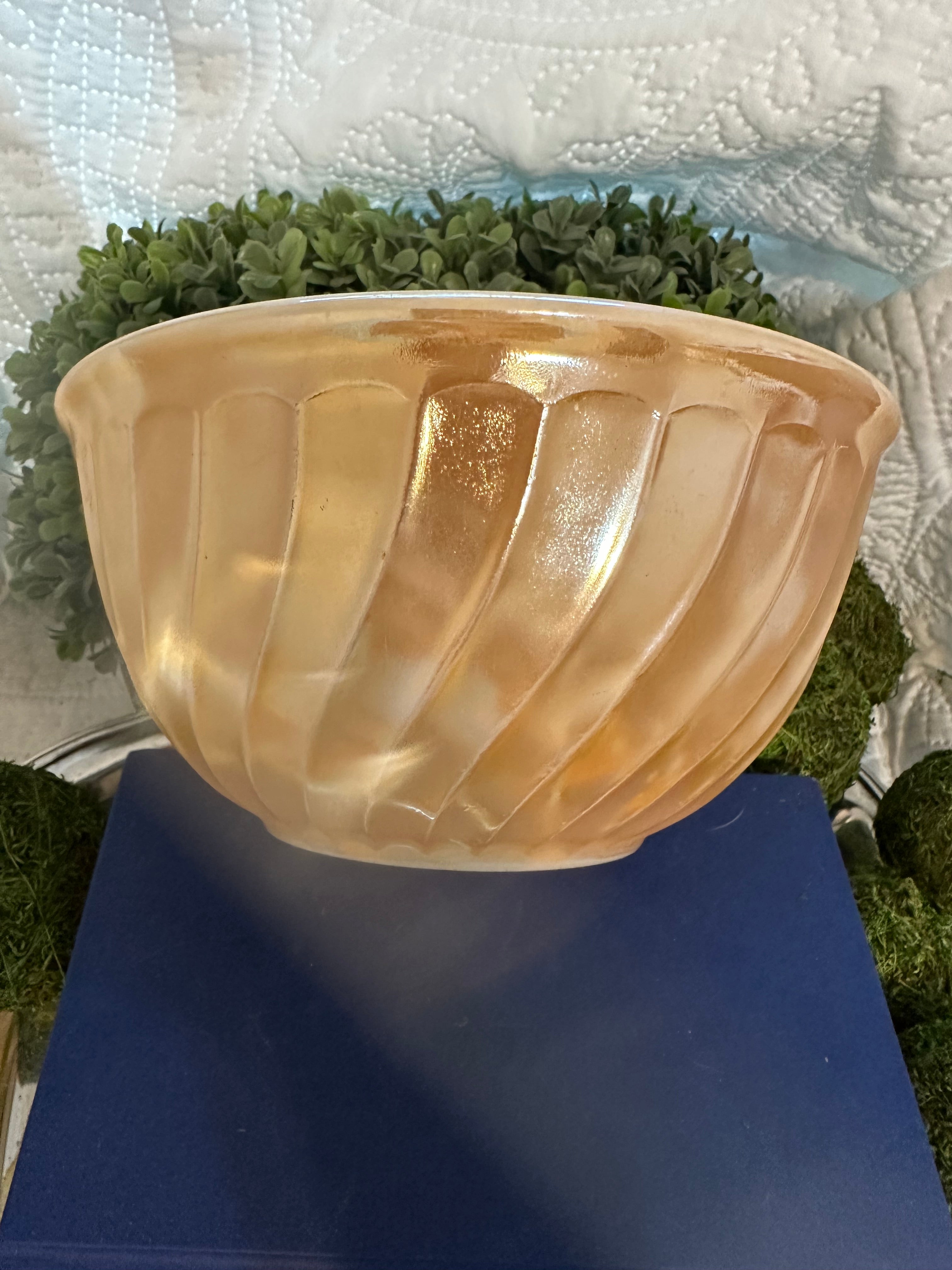 Fire-King Peach Lustre Swirl Mixing Bowl