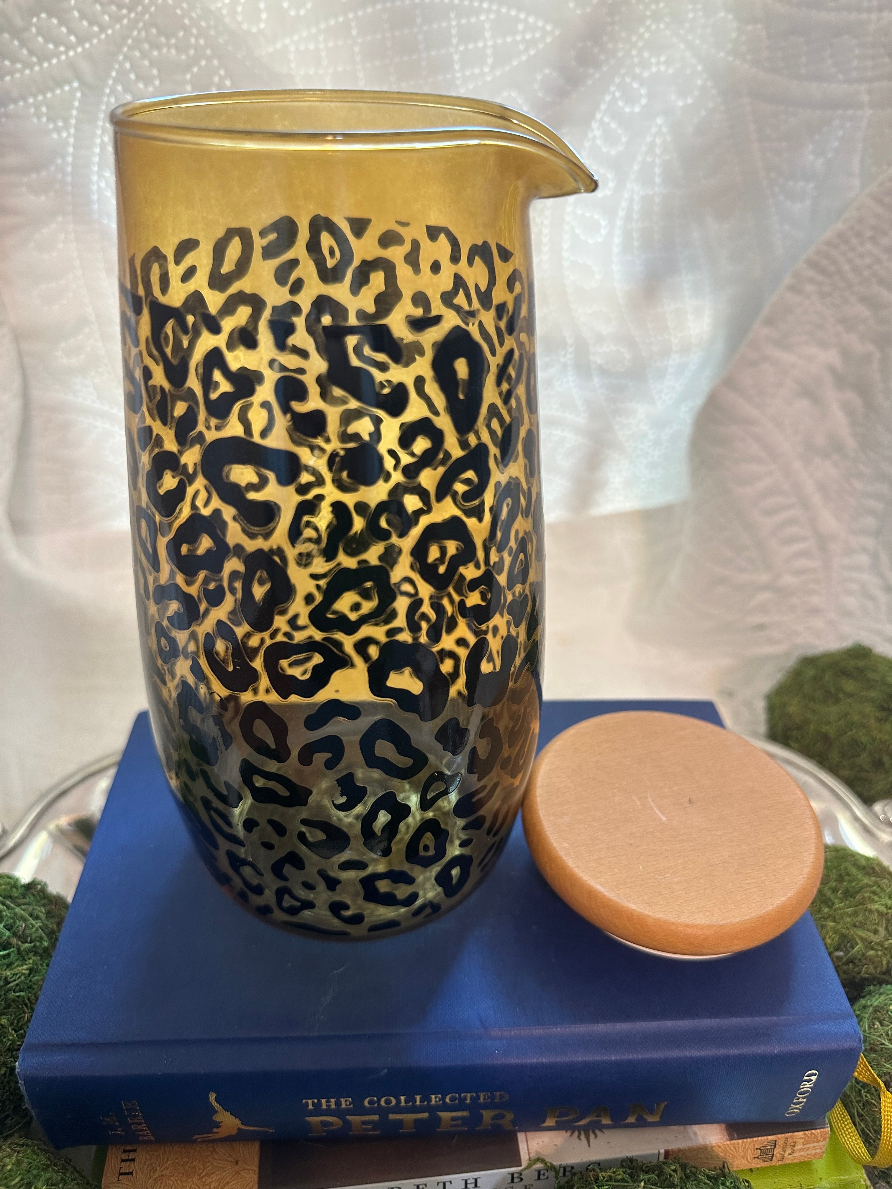 Cheetah Print Glass Pitcher with Lid
