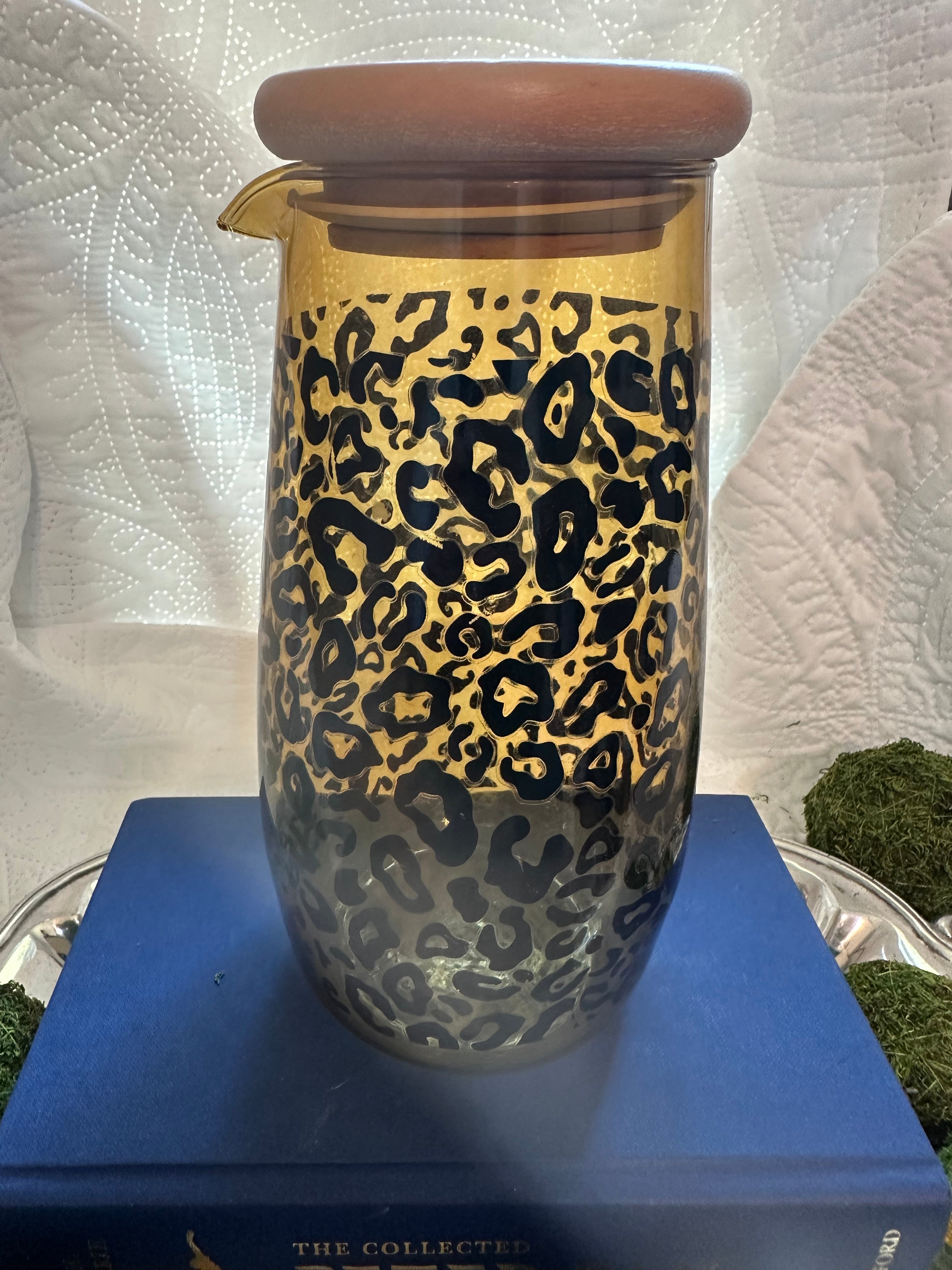 Cheetah Print Glass Pitcher with Lid