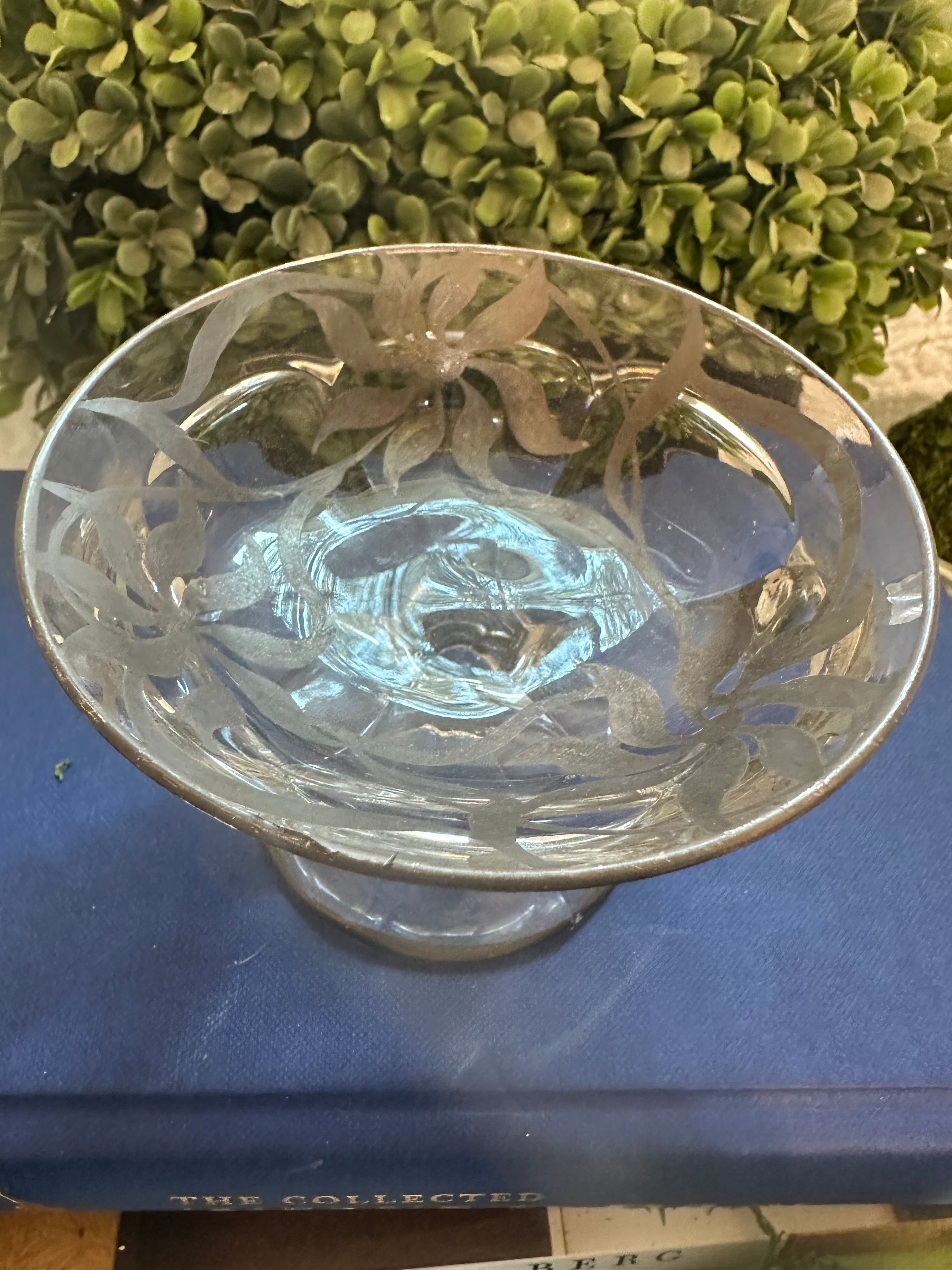 Vintage Sterling Silver Overlay Glass Compote