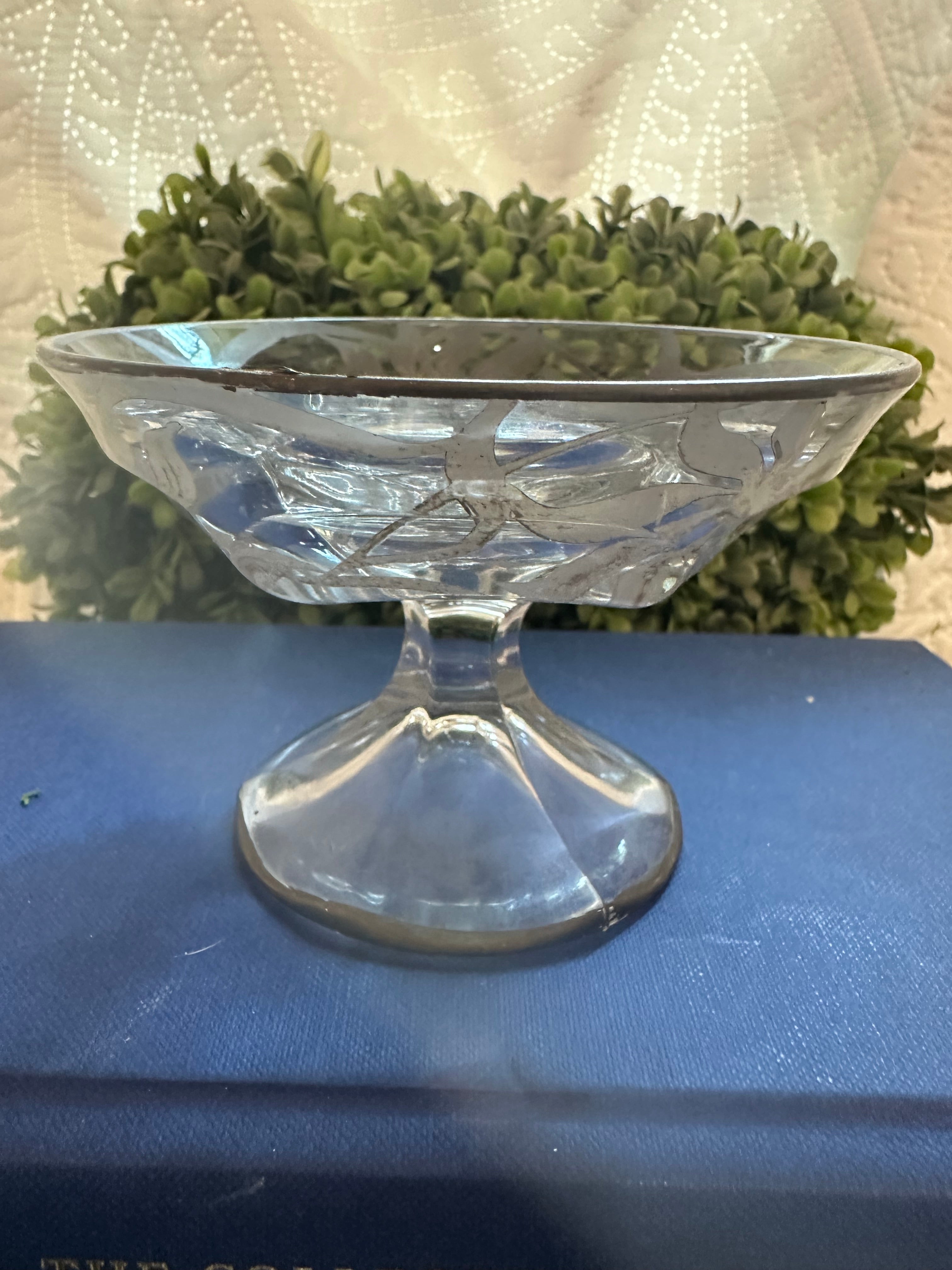 Vintage Sterling Silver Overlay Glass Compote