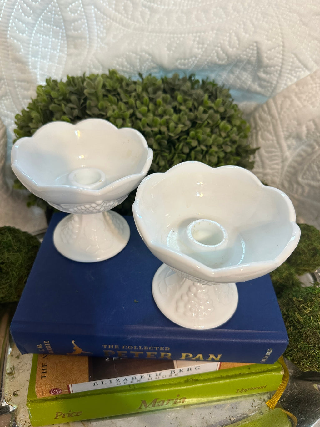 Indiana Glass White Milk Glass Candlestick Holders (2)