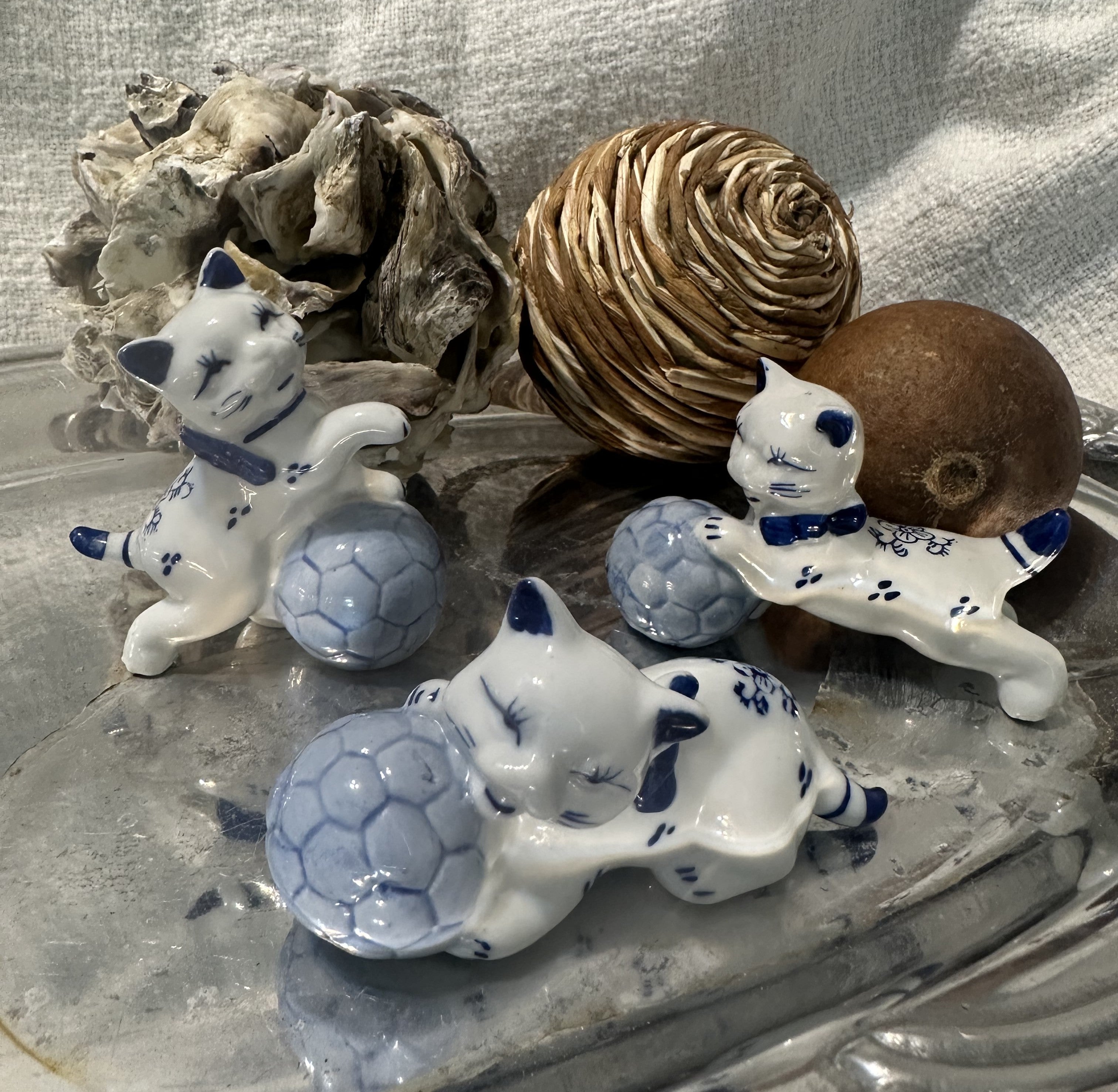 Blue and White Porcelain Cats Set